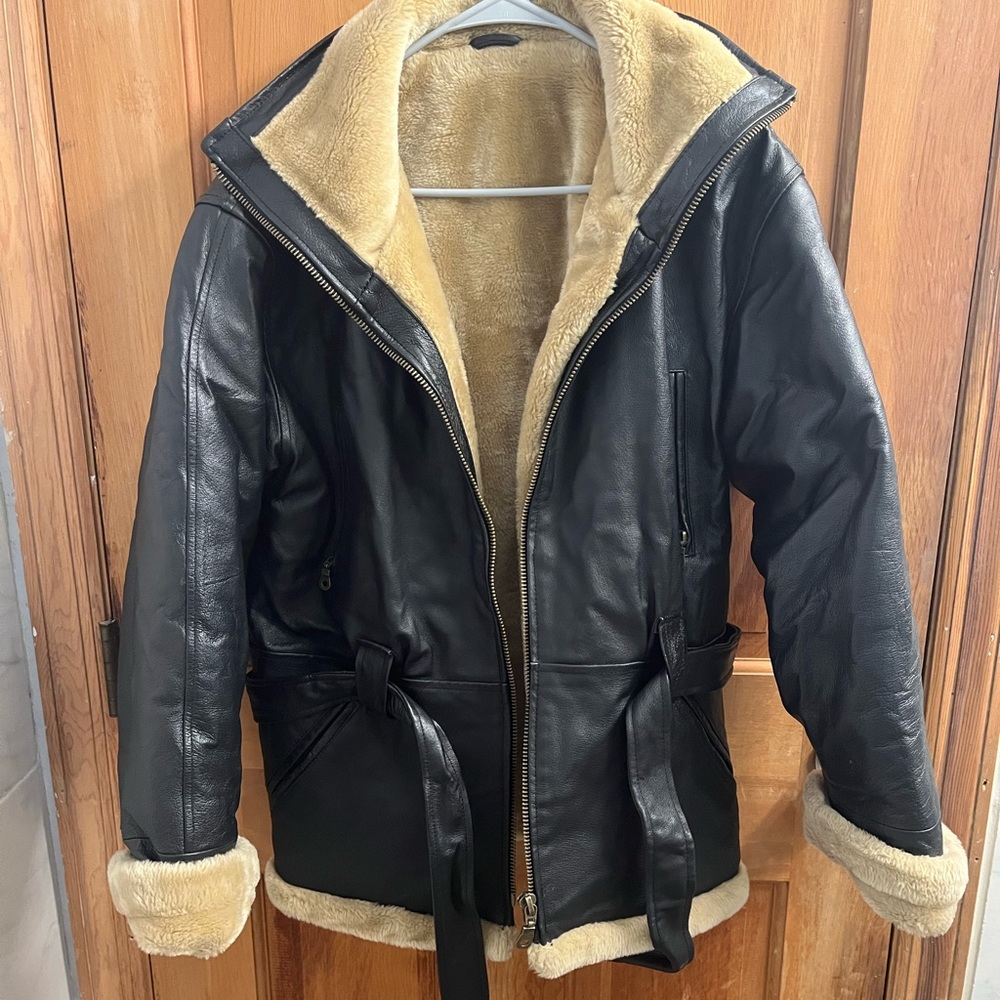 Real leather fur trimmed jacket